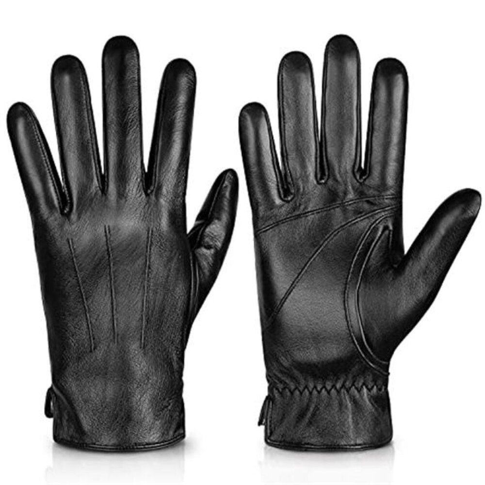 Mens Sheepskin Leather Gloves Cashmere Lined Touchscreen Winter Driving Gloves